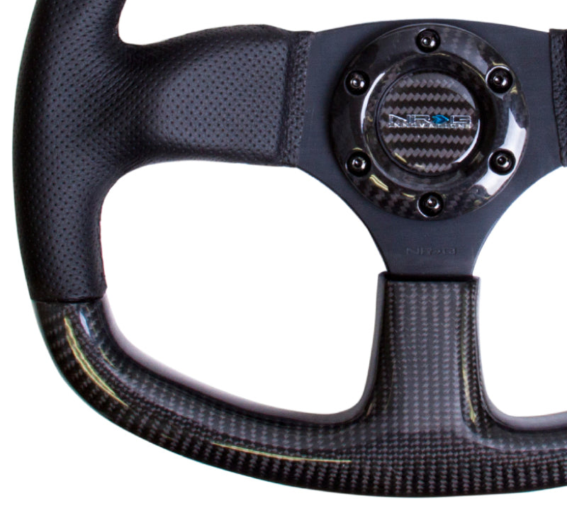 NRG Carbon Fiber Steering Wheel (320mm) Flat Bottom & Leather Trim w/Black Stitching-thumbmail-2