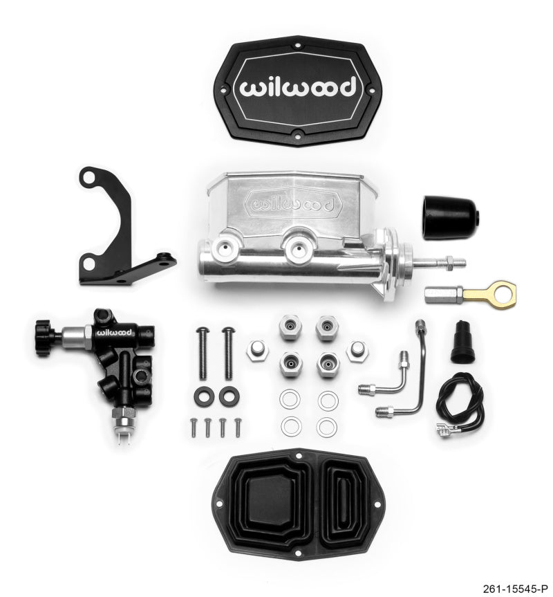 Wilwood Compact Tandem M/C - 1.12in Bore w/Bracket and Valve fits Mustang (Pushrod) - Ball Burnished-thumbmail-1