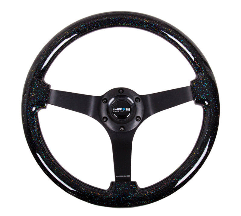 NRG Reinforced Steering Wheel (350mm / 3in Deep) Classic Blk Sparkle Wood Grain w/Blk 3-Spoke Center-thumbmail-1