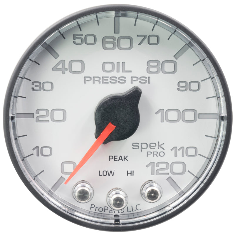 Autometer Spek-Pro Gauge Oil Press 2 1/16in 120psi Stepper Motor W/Peak & Warn Wht/Blk-thumbmail-2