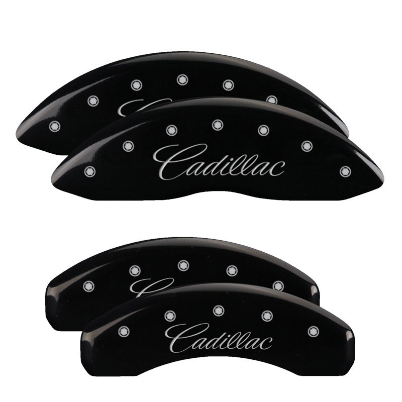 MGP 4 Caliper Covers Engraved F & R Cursive/Cadillac Black Finish Silver Char 2015 Cadillac CTS-thumbmail-1
