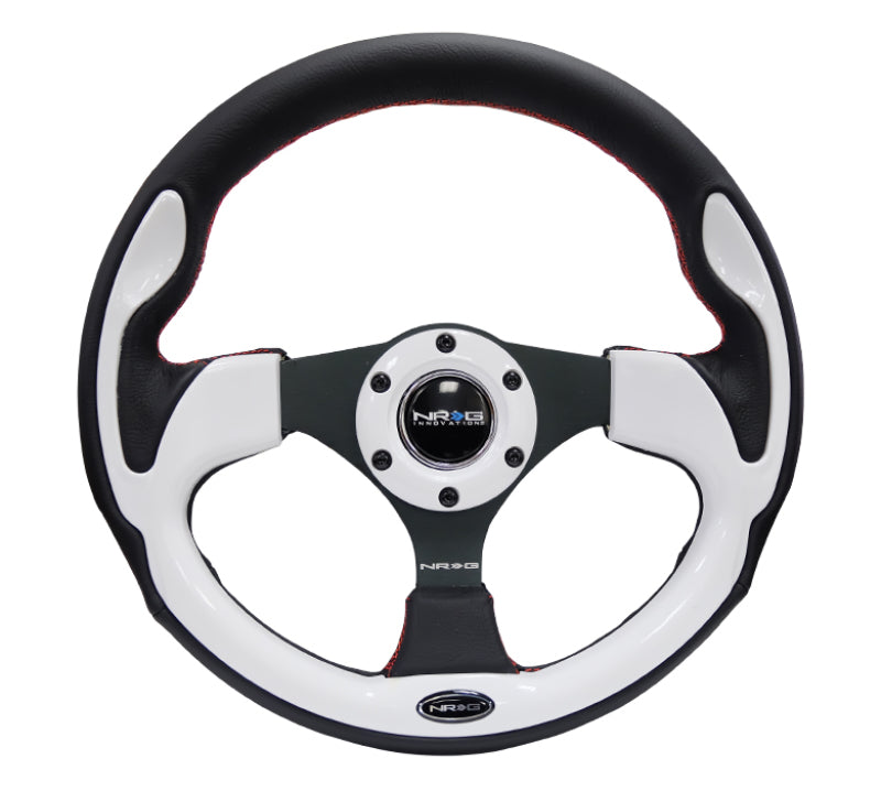 NRG Reinforced Steering Wheel (320mm) Blk w/White Trim & 4mm 3-Spoke-thumbmail-4