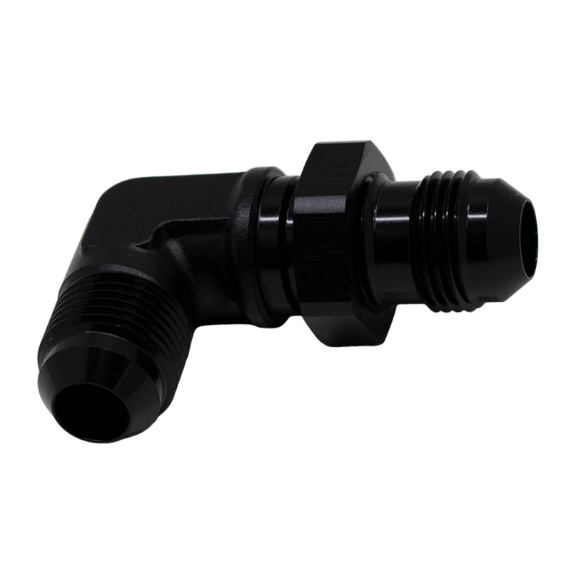 DeatschWerks 8AN Male Flare to 8AN Male Flare Bulkhead Adapter 90-Degree - Anodized Matte Black-thumbmail-1