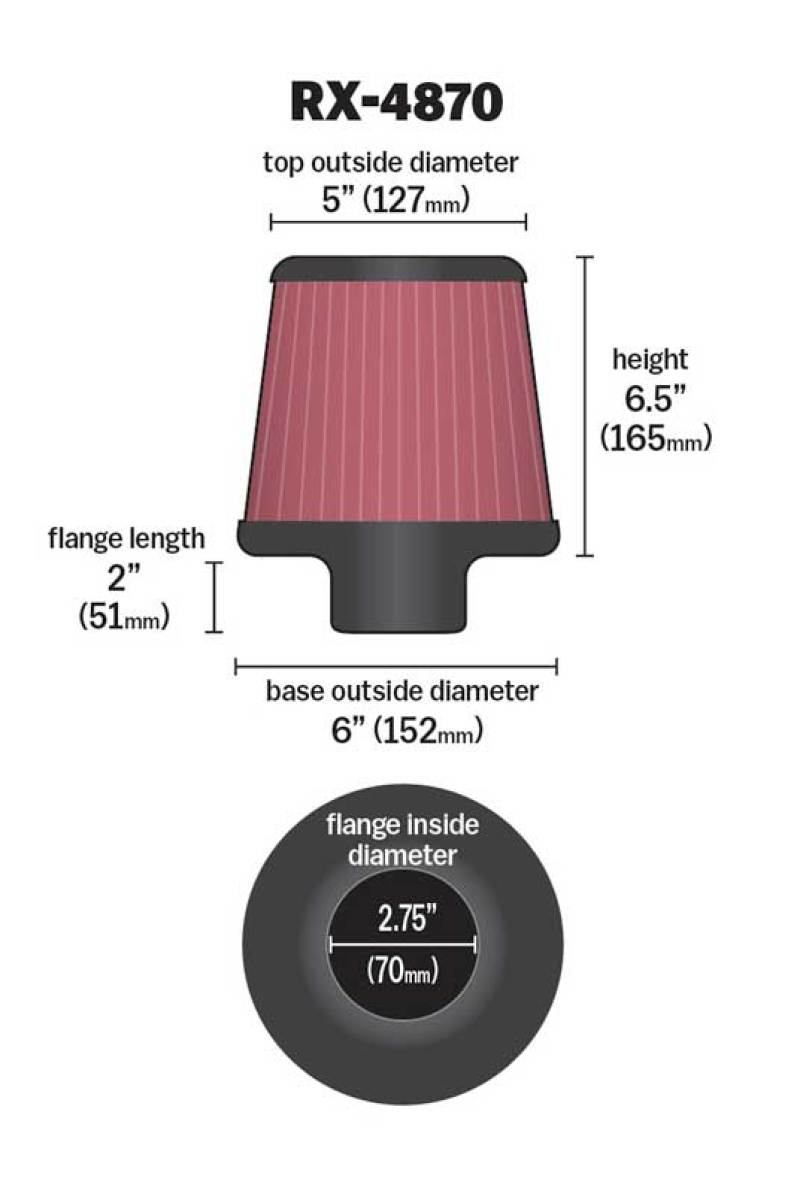 K&N Filter Universal X Stream Clamp-On 2 3/4 inch Flange 6 inch Base  5 inch Top 6 1/2 inch Height-thumbmail-6