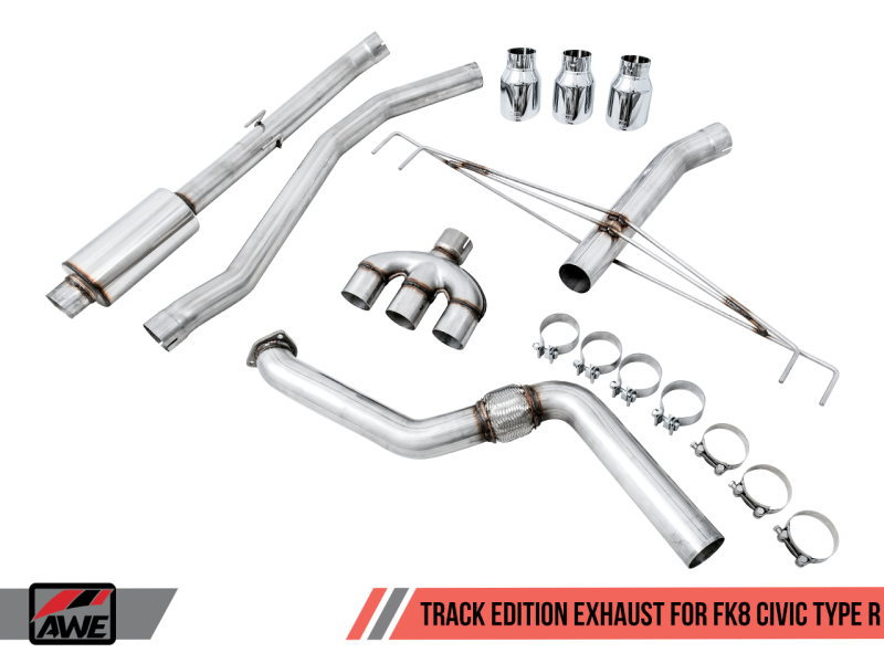 AWE Tuning 2017+ Honda Civic Type R Track Edition Exhaust w/Front Pipe & Triple Chrome Silver Tips-thumbmail-2