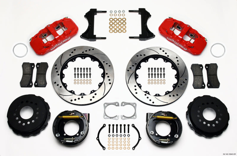 Wilwood AERO4 Rear P-Brake Kit 14.00in Drilled Red Chevy 12 Bolt-Spec 3.15in Brng-thumbmail-1
