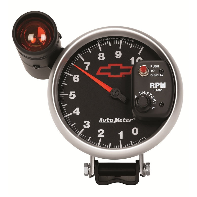 Autometer GM Bowtie Black 5in 10000 RPM Pedestal Electronic Tachometer w/ Ext Shift Light-thumbmail-1