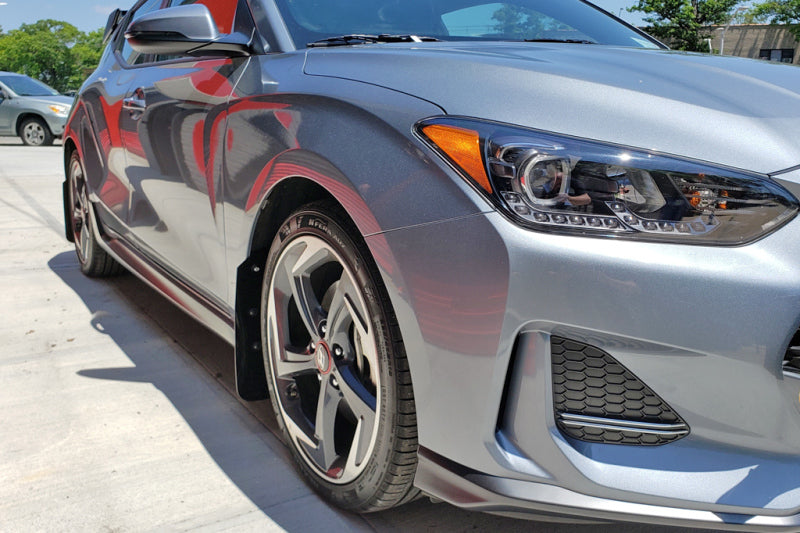 Rally Armor 19-21 Hyundai Veloster Turbo R-Spec Black UR Mud Flap w/ White Logo-thumbmail-2