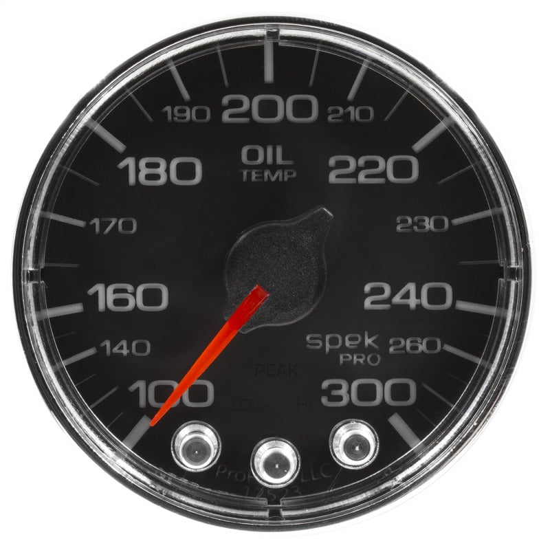 Autometer Spek-Pro Gauge Oil Temp 2 1/16in 300f Stepper Motor W/Peak & Warn Blk/Chrm-thumbmail-1