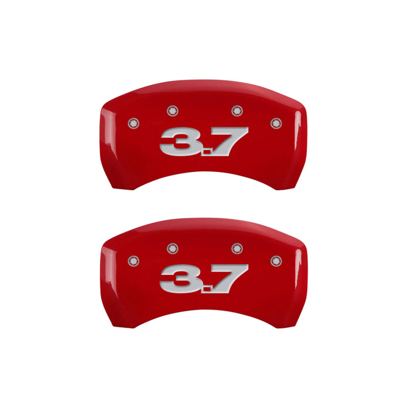 MGP 4 Caliper Covers Engraved Front Mustang Engraved Rear 37 Red finish silver ch-thumbmail-4