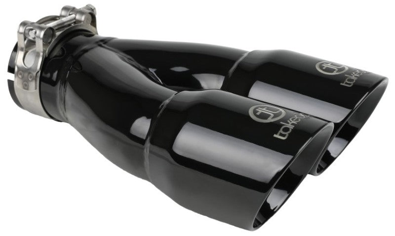 aFe Takeda 2.5in 304 Stainless Steel Clamp-on Exhaust Tip 2.5in Inlet 3in Dual Outlet - Black-thumbmail-2
