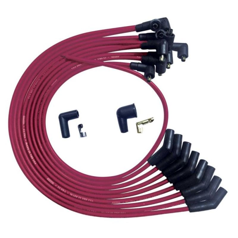 Moroso SB Ford 351W 135 Deg Plug Boots Non-HEI Ultra Spark Plug Wire Set - Red-thumbmail-1