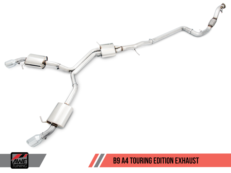AWE Tuning Audi B9 A4 Touring Edition Exhaust Dual Outlet - Chrome Silver Tips (Includes DP)-thumbmail-1