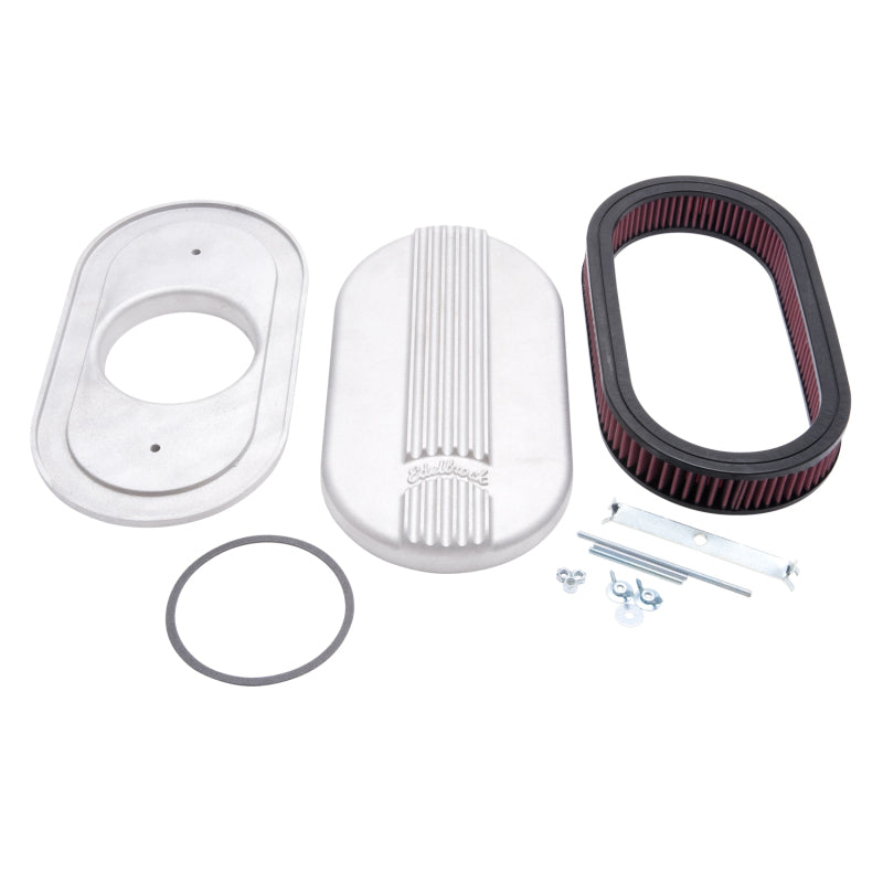 Edelbrock Air Cleaner Classic Series Oval Aluminum Top Cloth Element 17 5In X 9 35In X 3 9In Satin-thumbmail-3
