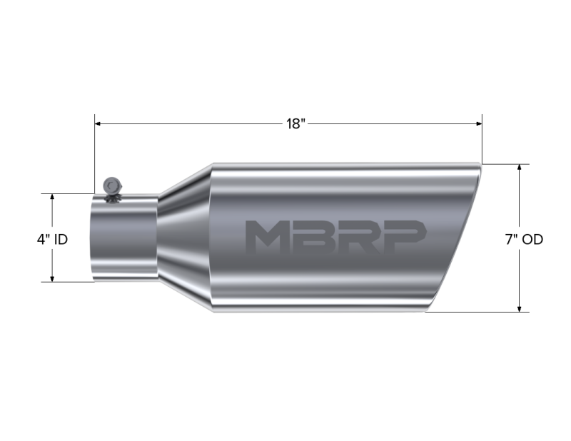 MBRP Universal Tip 7inch O.D. Rolled End 4inch inlet 18inch length - T304 (SINGLE TIP)-thumbmail-4