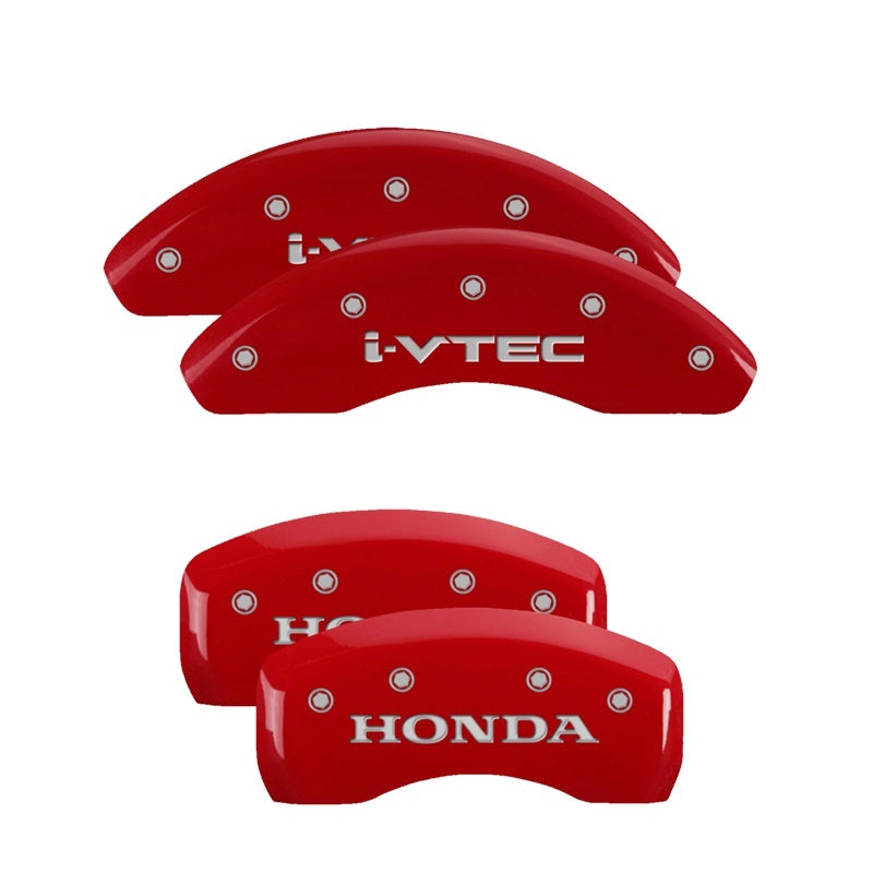 MGP 4 Caliper Covers Engraved Front & Rear I-Vtec Red Finish Silver Char 2018 Honda Accord-thumbmail-2