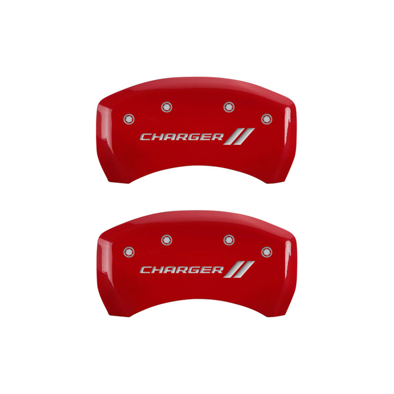 MGP 4 Caliper Covers Engraved Front & Rear With stripes/Charger Red finish silver ch-thumbmail-4