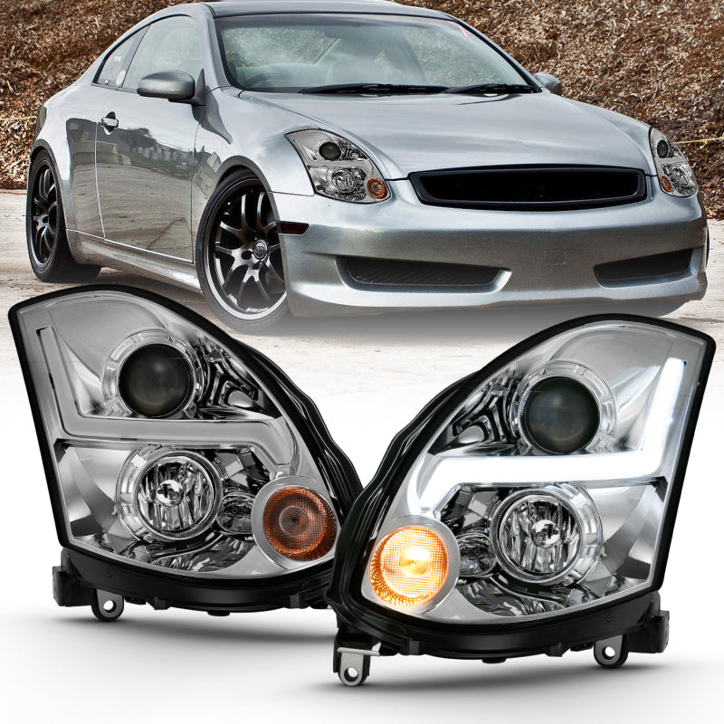 ANZO 2003-2007 Infiniti G35 Projector Headlight Plank Style Black (HID Compatible, No HID Kit )-thumbmail-1