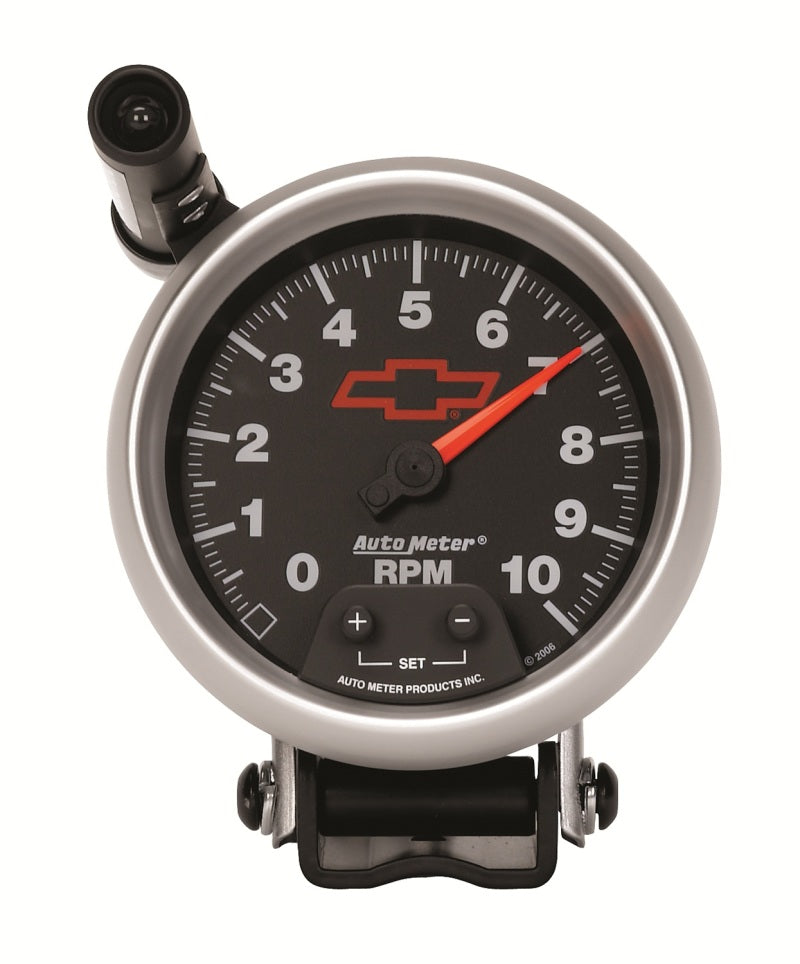 Autometer GM Red Bowtie Black 3-3/4in 0-10000 RPM Pedestal Mount Tachometer Quick-Lite-thumbmail-2