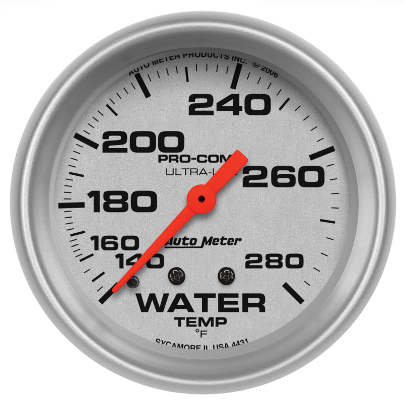 Autometer Ultra-Lite 66.7mm 140-280 Deg F Mechanical Water Temperature Gauge - White-thumbmail-1