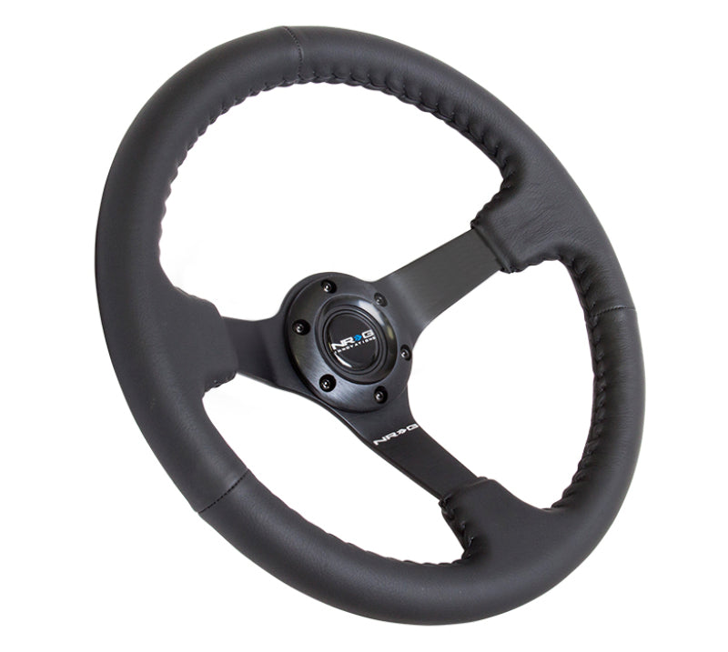 NRG Reinforced Steering Wheel (350mm / 3in. Deep) Bk Leather w/Bk BBall Stitch (Odi Bakchis Edition)-thumbmail-1