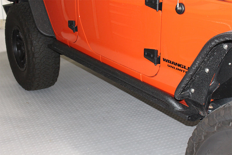 Fishbone Offroad 07-18 Jeep Wrangler JK 4 Door Rubicon Steel Rock Slider - Black Textured Powdercoat-thumbmail-2