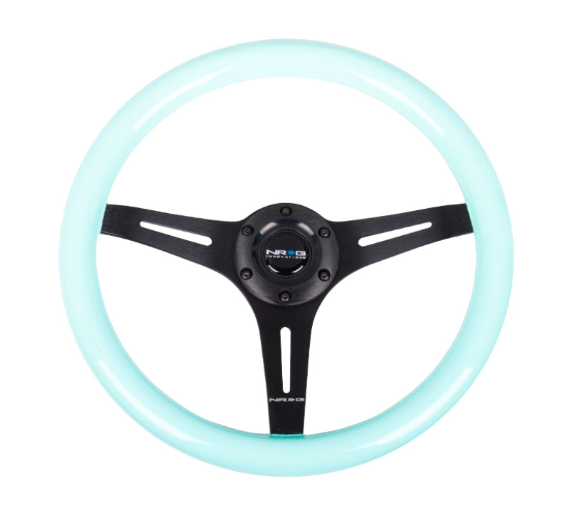 NRG Classic Wood Grain Steering Wheel (350mm) Minty Fresh Color Grip w/Black 3-Spoke Center-thumbmail-1