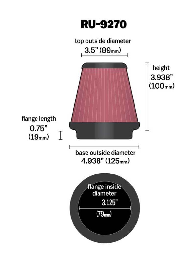 K&N Universal Tapered Filter 3-1/8in Flange IDx4-15/16in Base OD x 3-1/2in Top OD x 3-15/16in Height-thumbmail-4