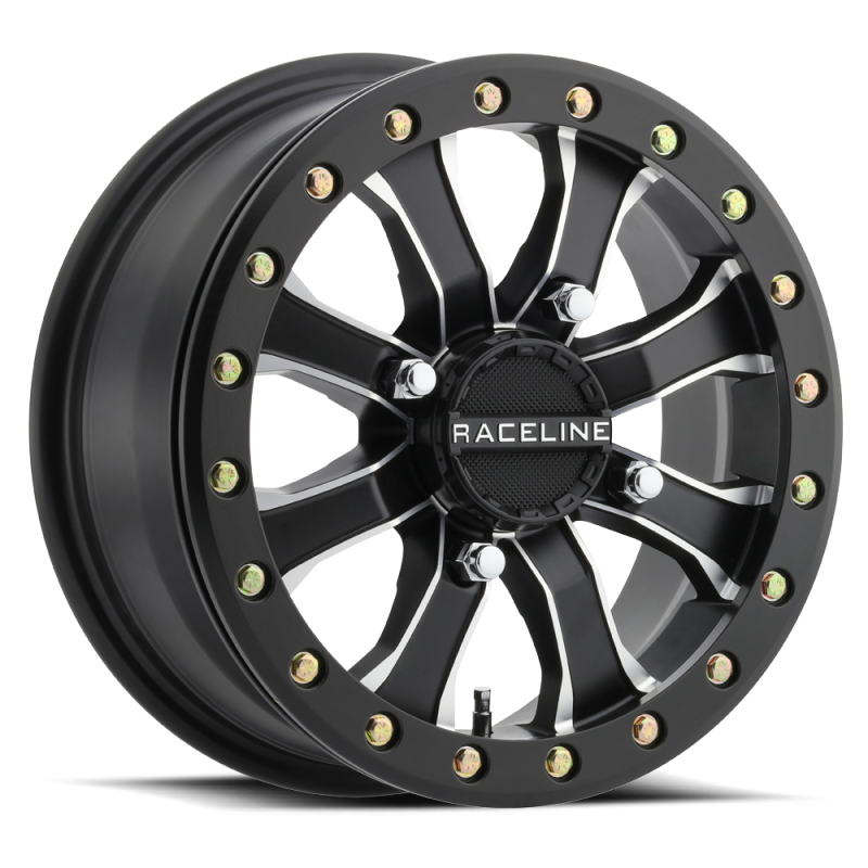 Raceline A71MB Mamba 15x6in / 4x156 BP / 40mm Offset / 132.5mm Bore- Black & Machined Beadlock Wheel-thumbmail-1