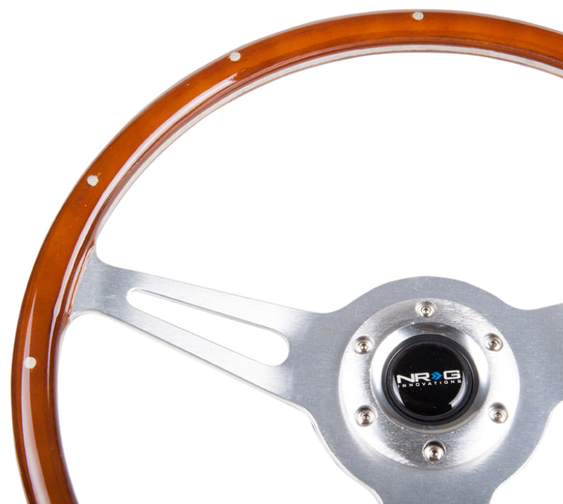 NRG Classic Wood Grain Steering Wheel (365mm) Wood w/Metal Accents & Polished Alum. 3-Spoke Center-thumbmail-3