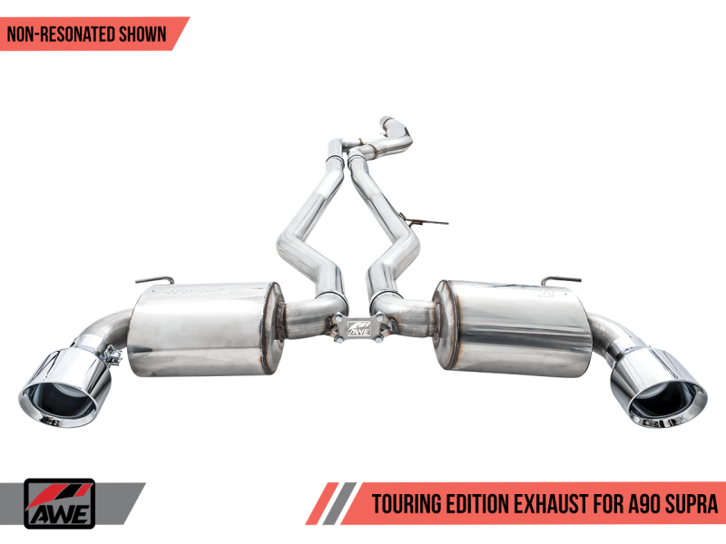 AWE 2020 Toyota Supra A90 Non-Resonated Touring Edition Exhaust - 5in Chrome Silver Tips-thumbmail-5