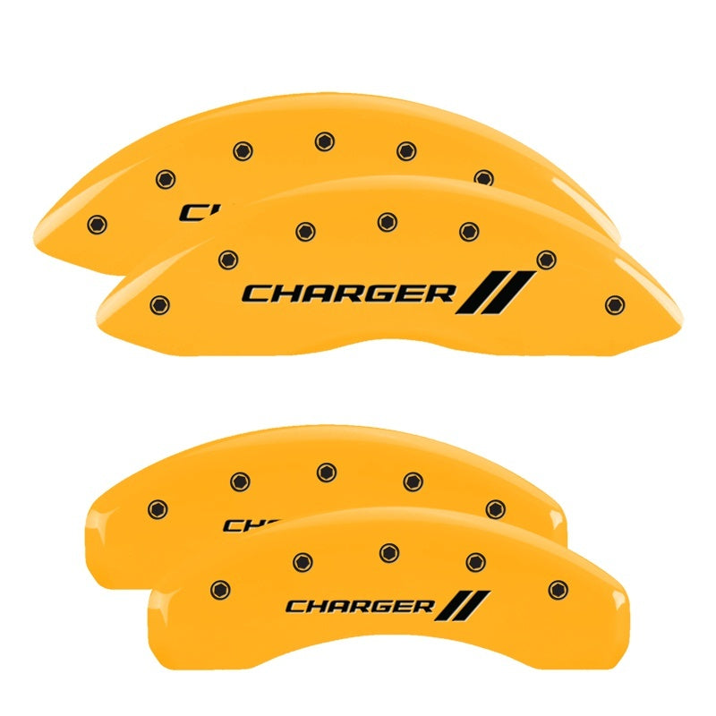 MGP 4 Caliper Covers Engraved Front & Rear Cursive/Charger Yellow finish black ch-thumbmail-2