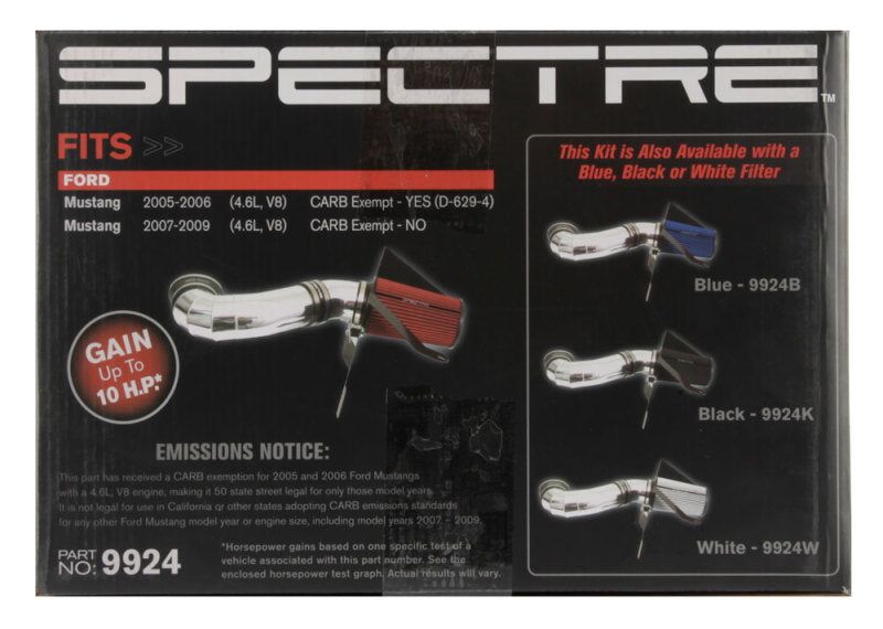 Spectre 05-09 Ford Mustang GT V8-4.6L F/I Air Intake Kit - Polished w/Red Filter-thumbmail-4