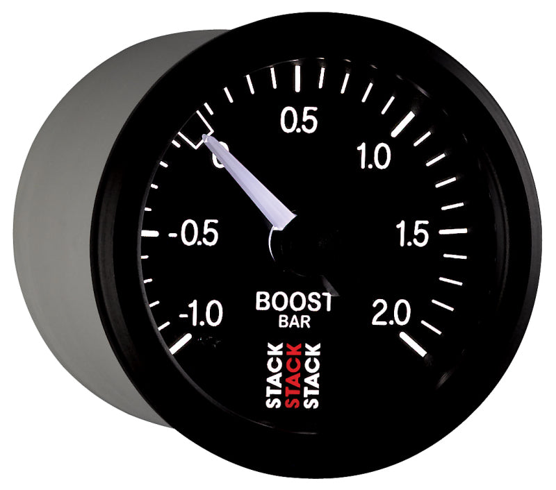 Autometer Stack 52mm -1 to +2 Bar T-Fitting 0.187in Barb (M) Mechanical Boost Pressure Gauge - Black-thumbmail-3