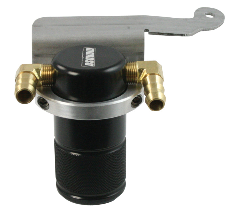 Moroso 11-14 Ford Mustang V6 Air/Oil Separator Catch Can - Small Body - Billet Aluminum - Black-thumbmail-1