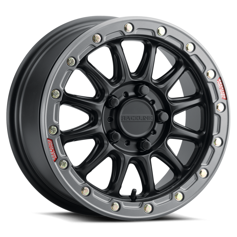 Raceline A14GR Alpha 15x7in/5x114.3 BP/25mm Offset/68mm Bore - Gunmetal & Red Ring Beadlock Wheel-thumbmail-1