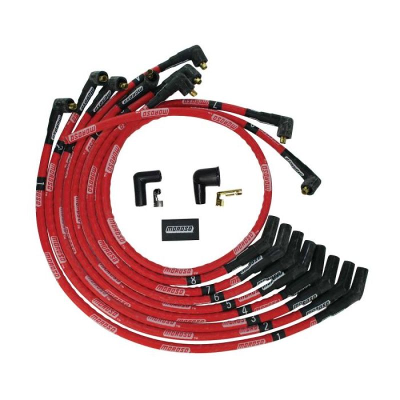 Moroso SB Ford 260/289/302 135 Deg Plug Boots Non-HEI Sleeved Ultra Spark Plug Wire Set - Red-thumbmail-1
