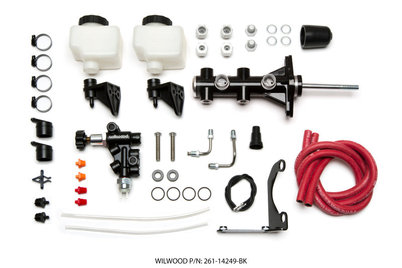 Wilwood Tandem Remote M/C Kit w L/H Brkt & Prop Valve - 7/8in Bore Black-W/Pushrod-thumbmail-2