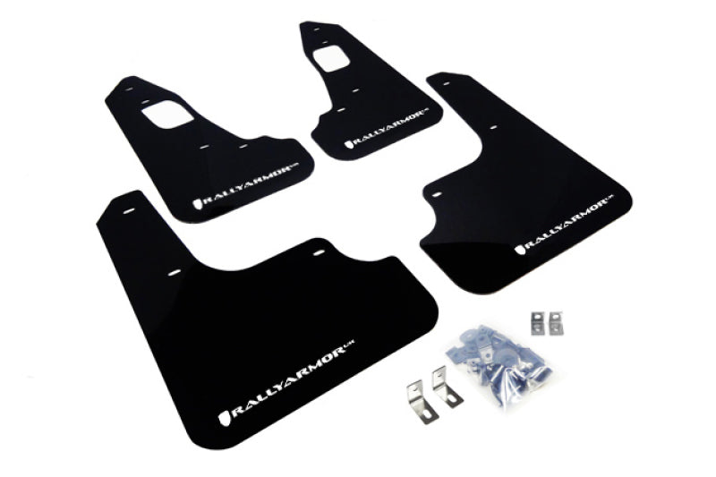 Rally Armor 08-17 Mitsubishi EVO X Black UR Mud Flap w/ White Logo-thumbmail-1