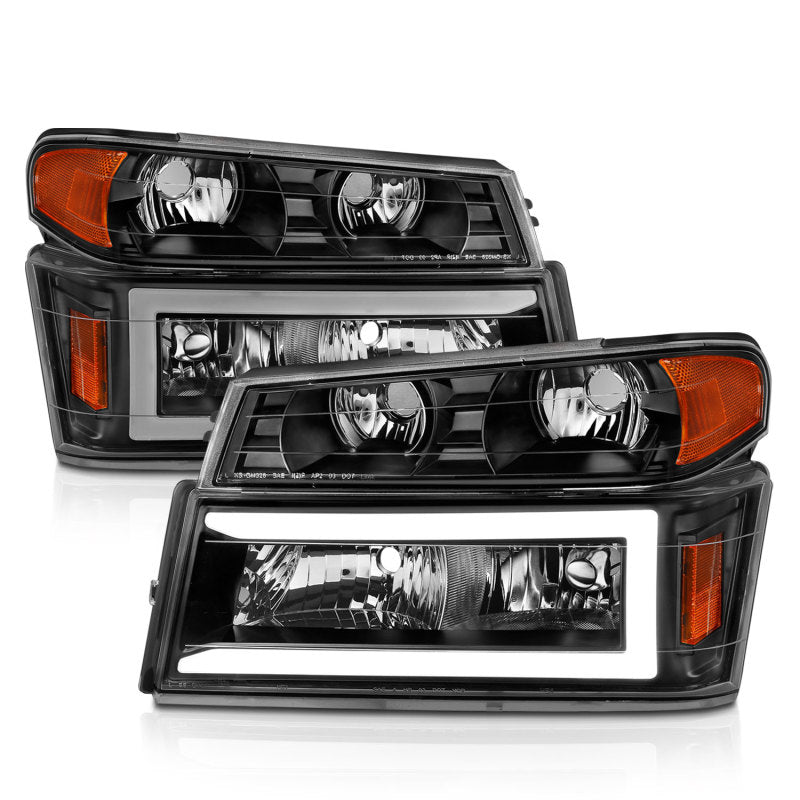 ANZO 04-12 GM Colorado/Canyon/I-Series Crystal Headlights - w/ Light Bar Black Housing 4pcs-thumbmail-6