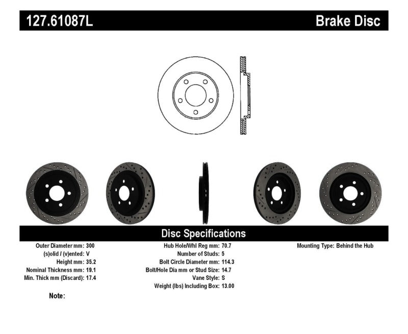 StopTech 05-10 Ford Mustang Slotted & Drilled Left Rear Rotor-thumbmail-5