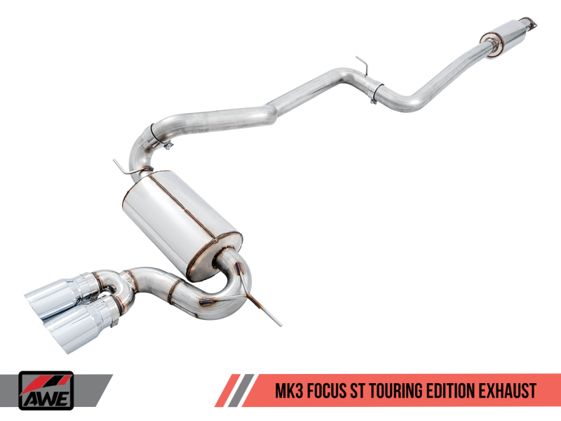 AWE Tuning Ford Focus ST Touring Edition Cat-back Exhaust - Resonated - Diamond Black Tips-thumbmail-1