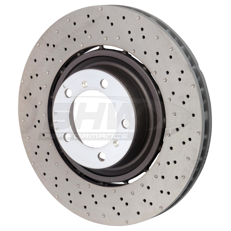 SHW 14-19 Porsche 911 Turbo 3.8L w/o Ceramic Brakes Right Front Drilled-Dimpled LW Brake Rotor-thumbmail-1