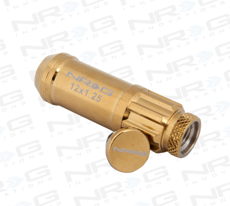 NRG 700 Series M12 X 1.25 Steel Lug Nut w/Dust Cap Cover Set 21 Pc w/Locks & Socket - Chrome Gold-thumbmail-2