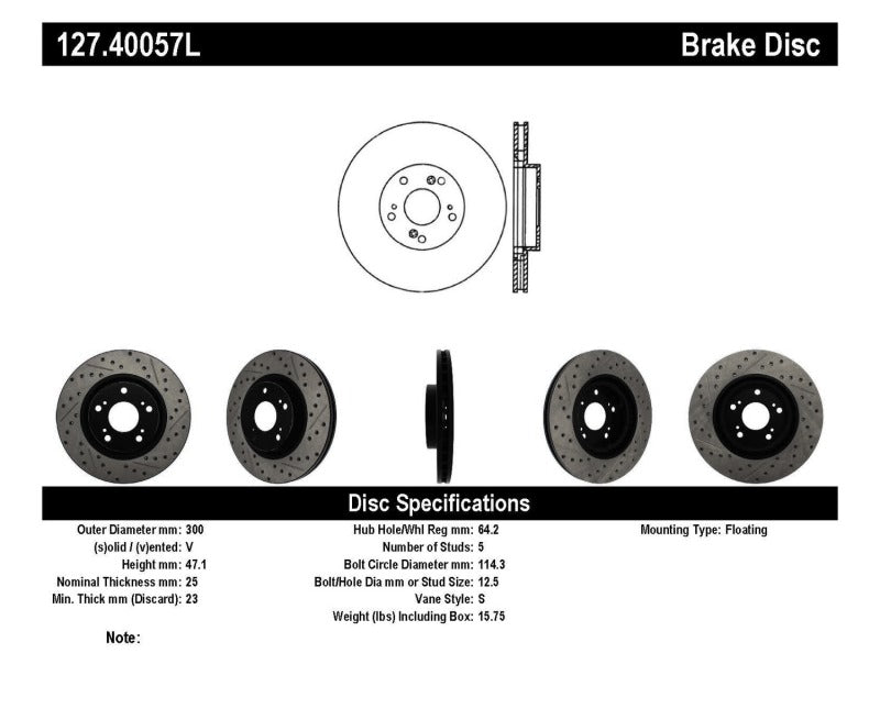 StopTech 02-06 Acura RSX Type S / 06-09 Honda Civic Si Slotted & Drilled Left Front Rotor-thumbmail-4