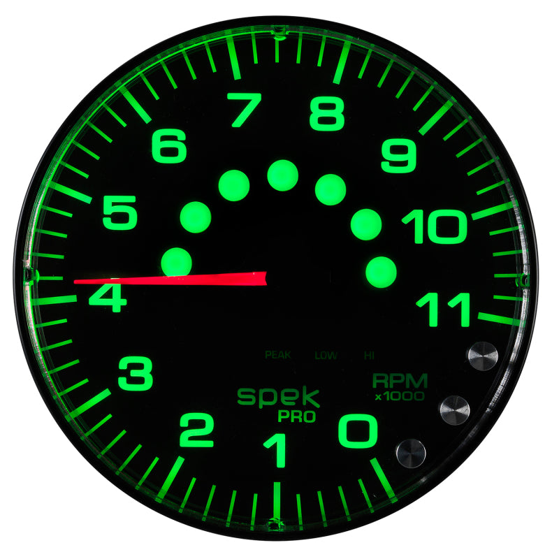 Autometer Spek-Pro Gauge Tachometer 5in 11K Rpm W/Shift Light & Peak Mem Black/Black-thumbmail-5