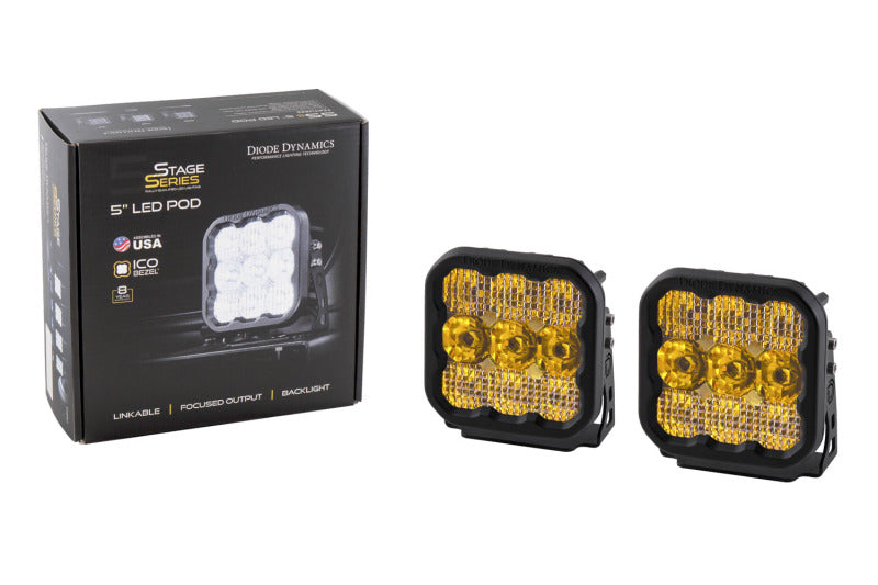 Diode Dynamics SS5 LED Pod Pro - Yellow Flood (Pair)-thumbmail-5
