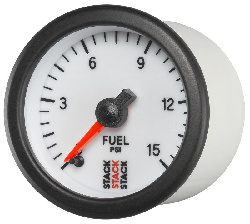 Autometer Stack 52mm 0-15 PSI 1/8in NPTF Male Pro Stepper Motor Fuel Pressure Gauge - White-thumbmail-4