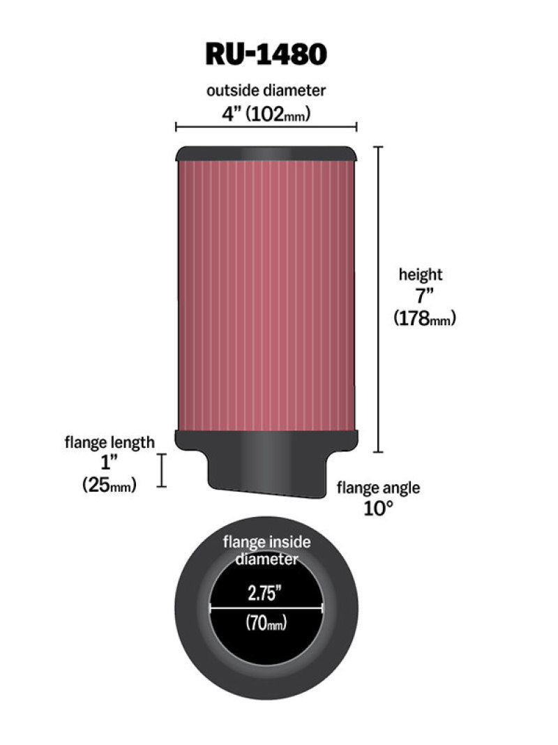 K&N Filter Universal Rubber Filter 10 Degree Flange Angle 4in OD x 2.75in Flange ID x 7in H-thumbmail-2