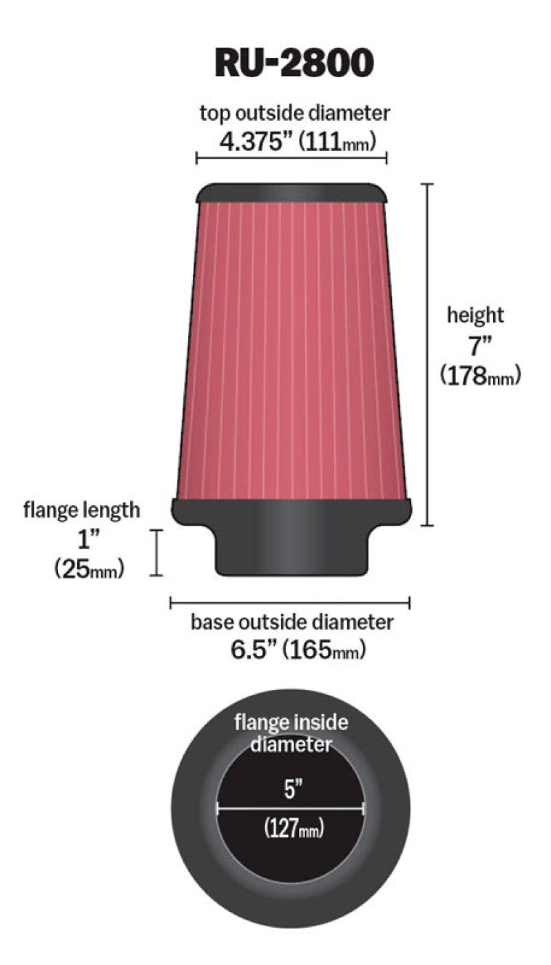 K&N Filter Universal Rubber Filter 5 inch Flange 6 1/2 inch Base 4 3/8 inch Top 7 inch Height-thumbmail-2